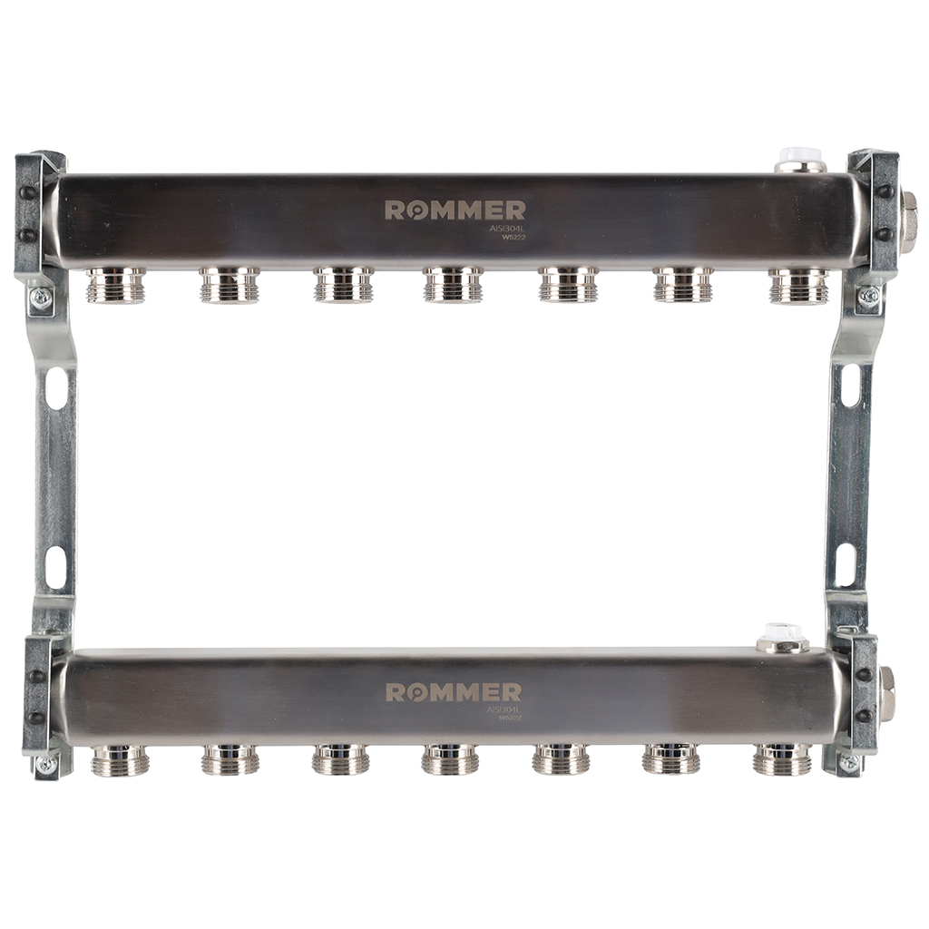 ROMMER Коллектор из нержавеющей стали для радиаторной разводки 07 вых. ROMMER Коллектор из нержавеющей стали для радиаторной разводки 07 вых.