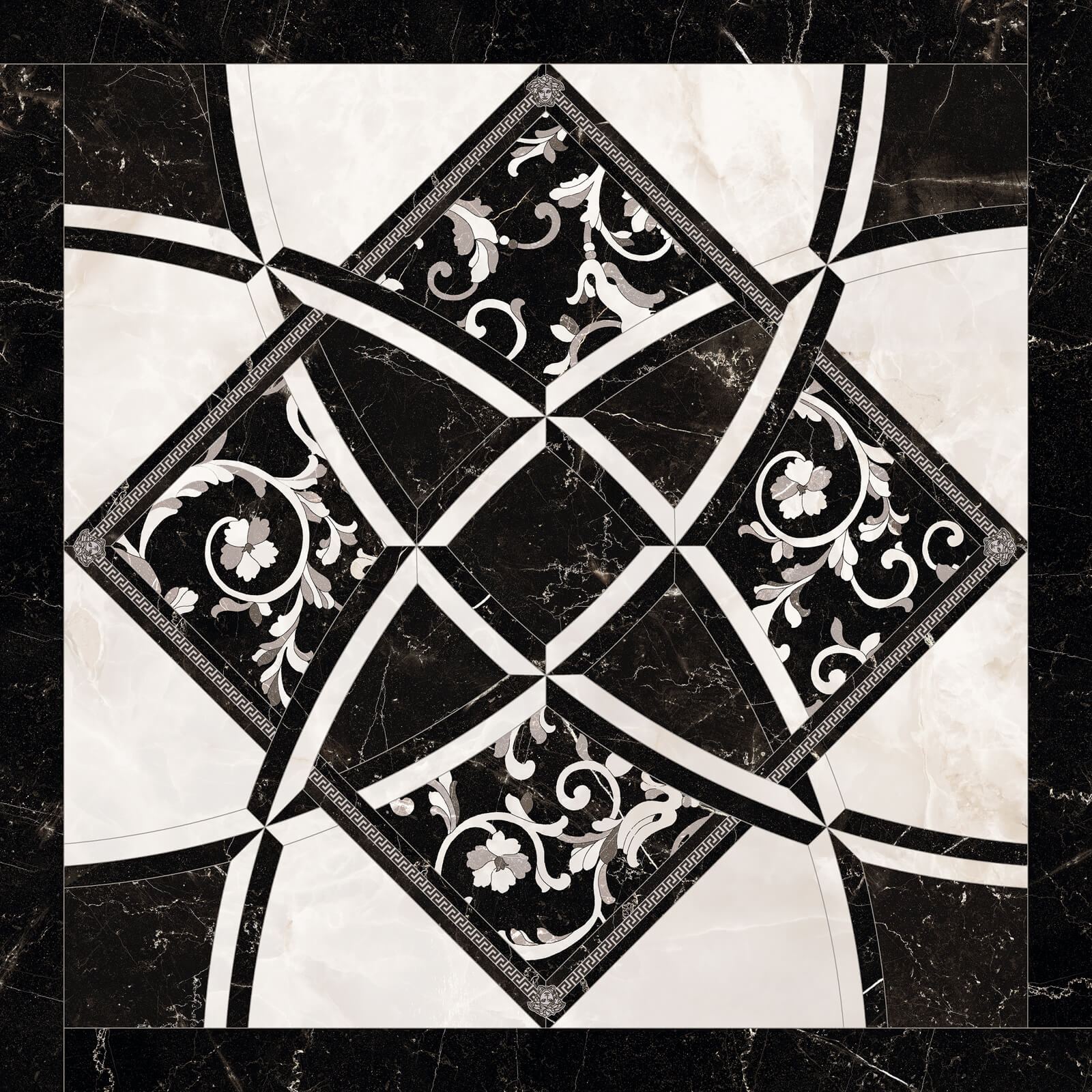 Versace Emote Fondo Intarsio Bianco-Nero 78x78 см Напольная плитка