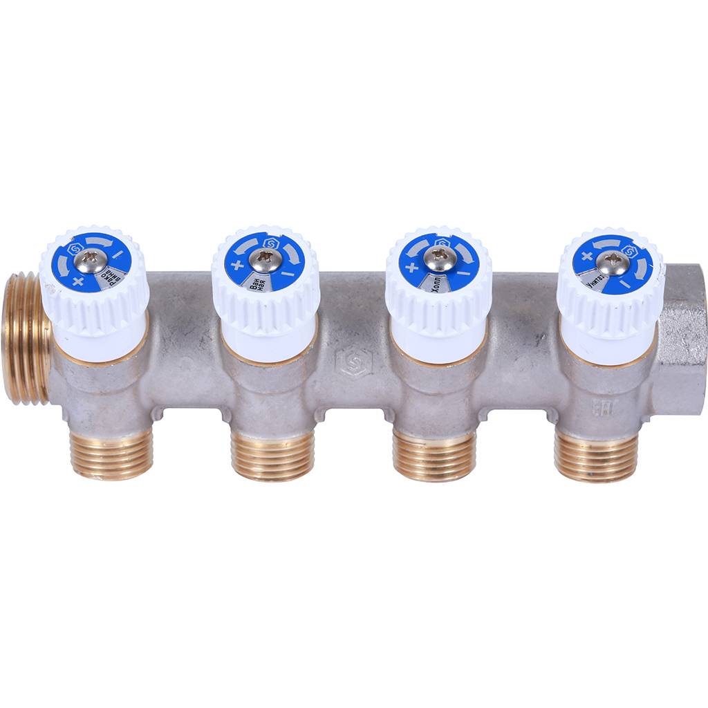 SMB 6852 341204 Stout Коллектор распределительный 3/4", 4 отвода 1/2" (плоское уплотнение)