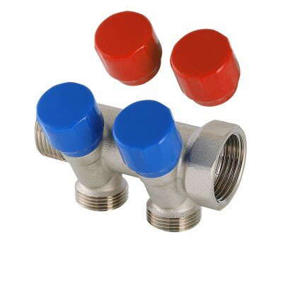 Valtec 1", 4 х 3/4" Коллектор 4 вых. с регулирующими вентилями и комплектом ручек (плоское уплотнение)