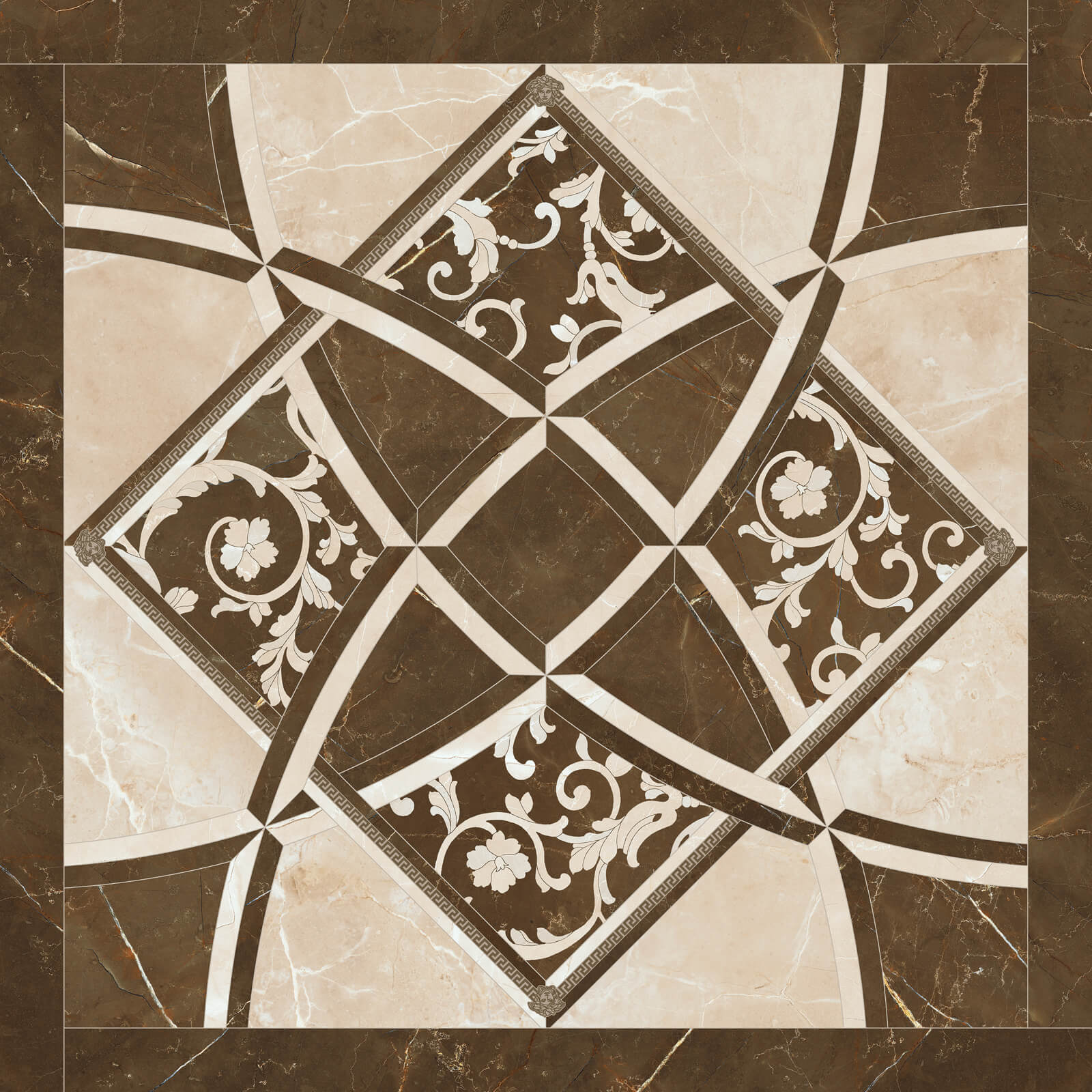 Versace Emote Fondo Intarsio Crema-Marrone 78x78 см Напольная плитка