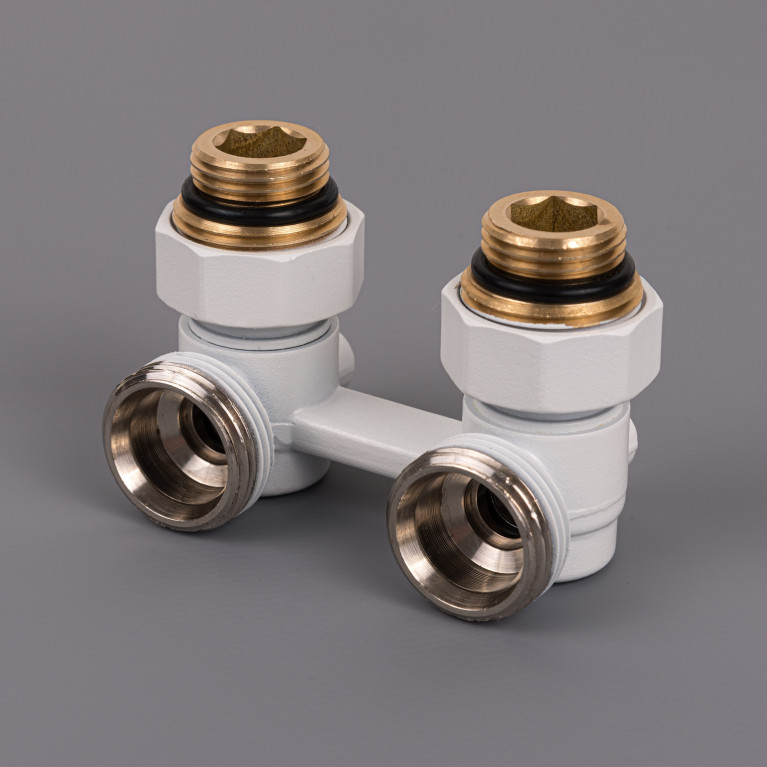 Узел нижнего подключения Delta угловой G 3/4 x 1/2 D=50 MM (Ral 9016) белый
