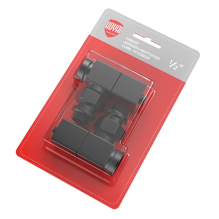 Royal Thermo Набор дизайн-вентилей CUBE угловой (черный) 1/2" Royal Thermo Набор дизайн-вентилей CUBE угловой (черный) 1/2"