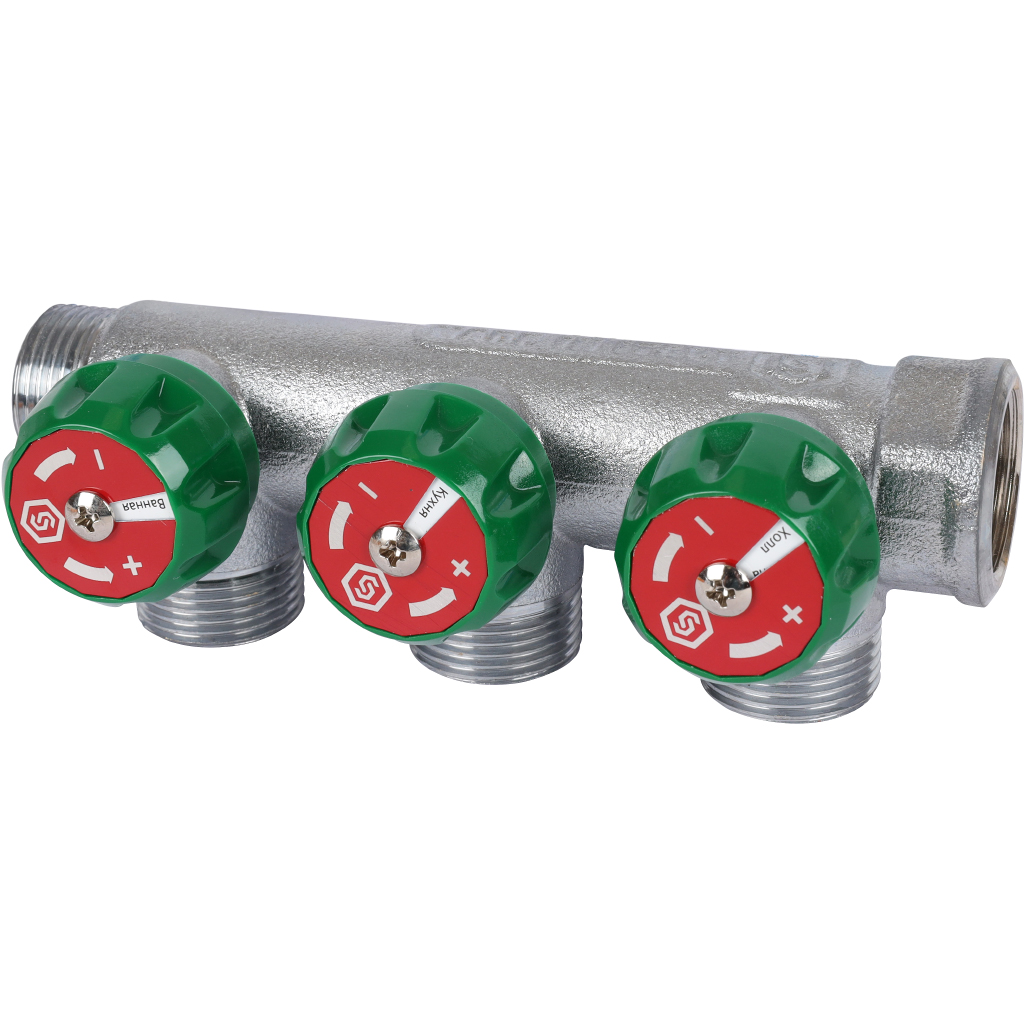 SMB-6850-343403 Stout Коллектор регулирующий 3/4", 3 отвода 3/4"ЕК