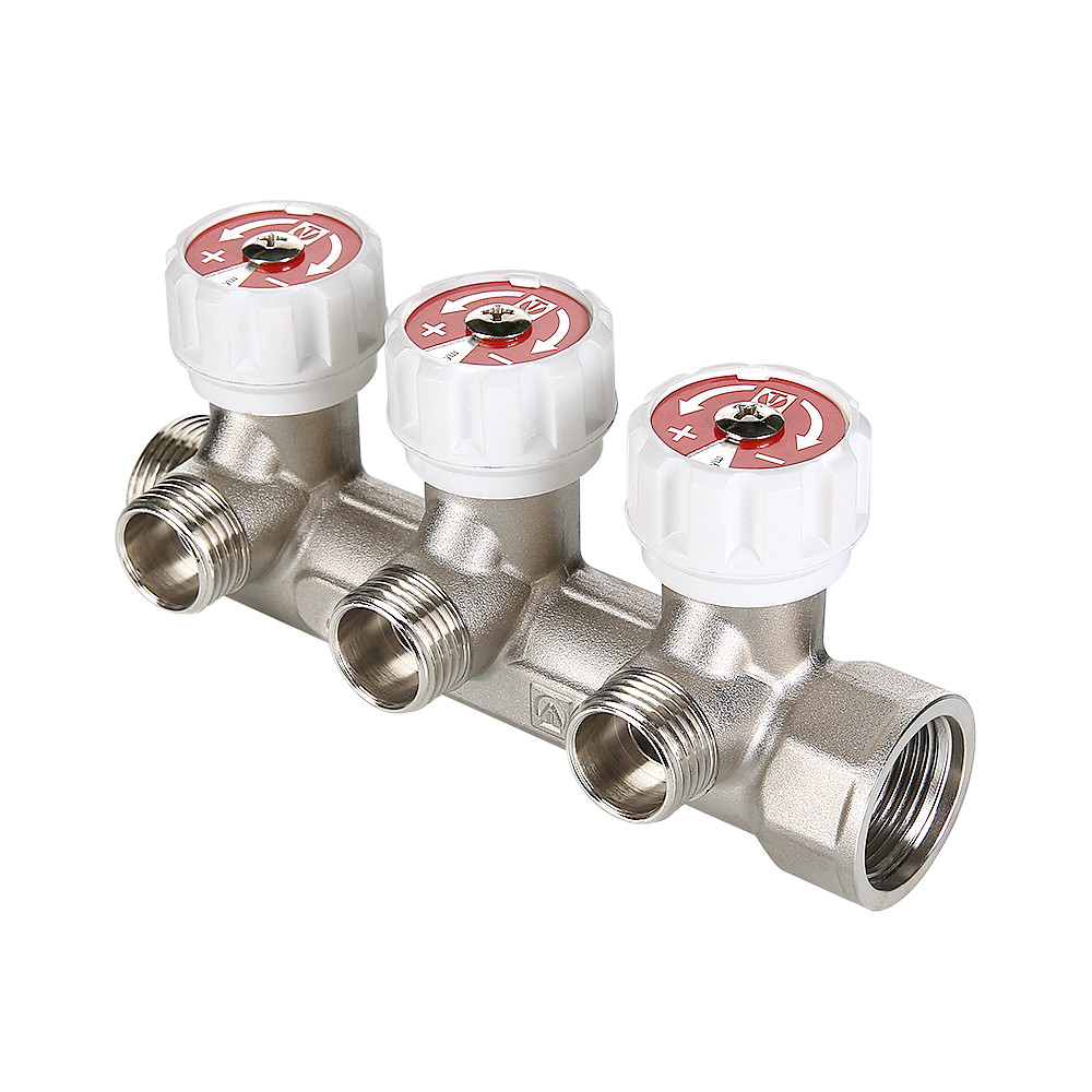 Valtec 3/4", 4 х 1/2" Коллектор 4 вых. c регулирующими вентилями (плоское уплотнение) Valtec 3/4", 4 х 1/2" Коллектор 4 вых. c регулирующими вентилями (плоское уплотнение)