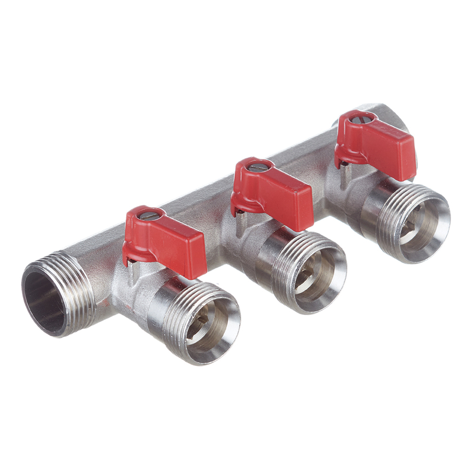 Henco Коллектор 1" с красными шаровыми кранами, 3/4"НР под евроконус, 1" - 3xEK14,16,18,20 Henco Коллектор 1" с красными шаровыми кранами, 3/4"НР под евроконус, 1" - 3xEK14,16,18,20