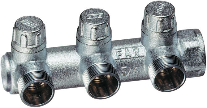 Far Коллектор запорный 3/4" с 3 отводами М24х19, концевой Far Коллектор запорный 3/4" с 3 отводами М24х19, концевой