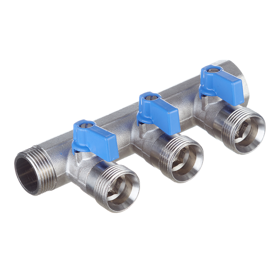 Henco Коллектор 1" с синими шаровыми кранами, 3/4"НР под евроконус, 1" - 3xEK14,16,18,20 Henco Коллектор 1" с синими шаровыми кранами, 3/4"НР под евроконус, 1" - 3xEK14,16,18,20