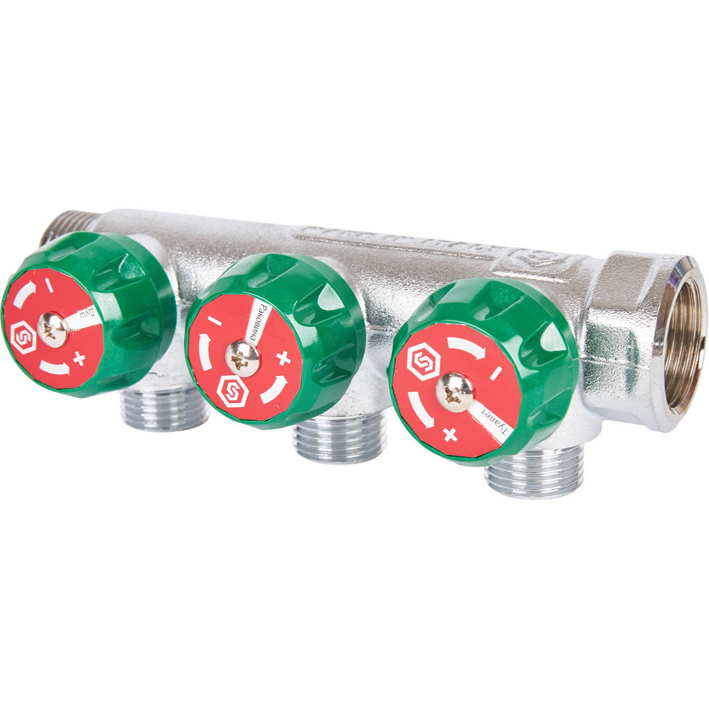 SMB-6850-341203 Stout Коллектор регулирующий 3/4", 3 отвода 1/2" (плоское уплотнение) SMB-6850-341203 Stout Коллектор регулирующий 3/4", 3 отвода 1/2" (плоское уплотнение)
