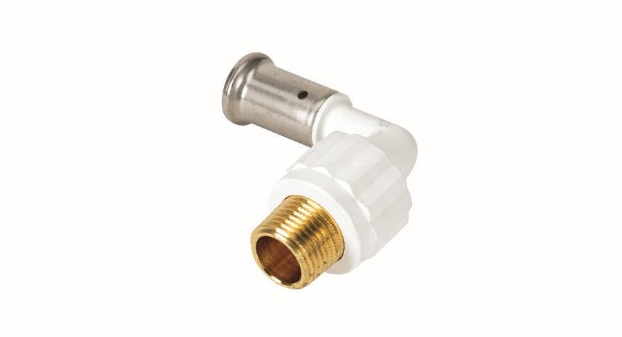 Henco Угольник 90° 16x1/2 ПВДФ пресс (белый) Henco Угольник 90° 16x1/2 ПВДФ пресс (белый)