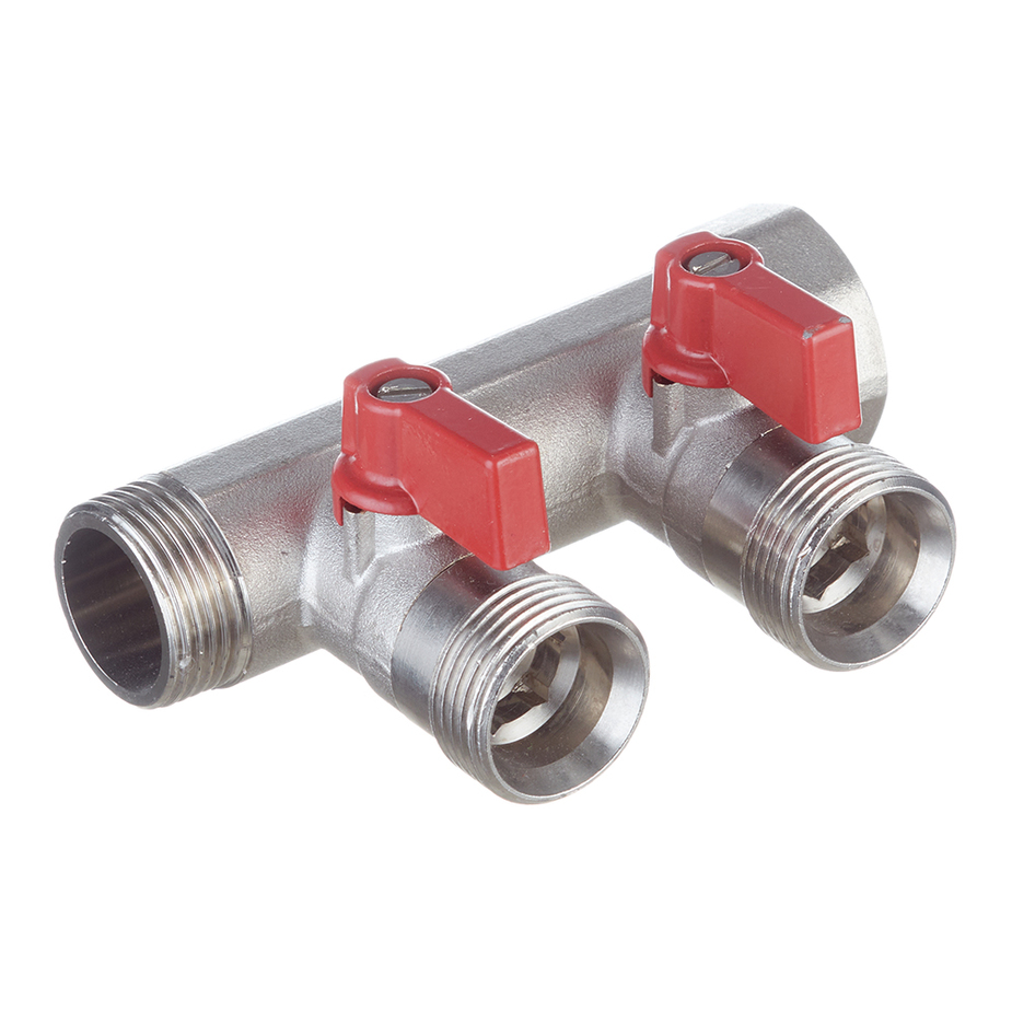 Henco Коллектор 3/4" с красными шаровыми кранами, 3/4"НР под евроконус, 3/4" - 2xEK14,16,18,20 Henco Коллектор 3/4" с красными шаровыми кранами, 3/4"НР под евроконус, 3/4" - 2xEK14,16,18,20