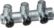 Far Запорный коллектор 3/4" с 3 отв. 1/2"НР, концевой. Трубная резьба евроконус.